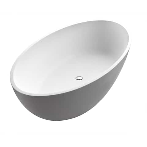 ANZZI Cestino 5.5-foot Matte White Manmade Stone Center Drain Freestanding Bathtub