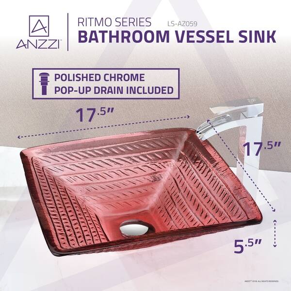 ANZZI Ritmo Series Deco-Glass Vessel Sink in Lustrous Translucent Red ...