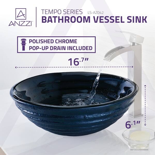 Tempo Series Deco-Glass Vessel Sink in Coiled Blue Tempo Series Deco-Glass Vessel Sink in Coiled Blue