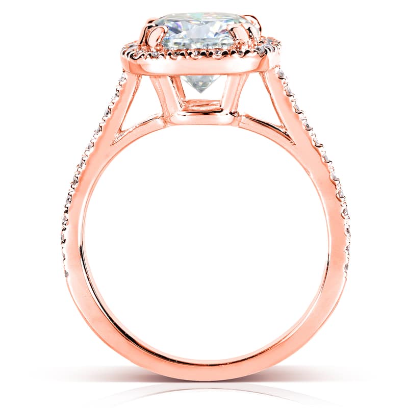 Annello by Kobelli 14k Rose Gold 2 1/4ct TGW Cushion Moissanite (H-I, 7.5mm) and Diamond Halo Engagement Ring