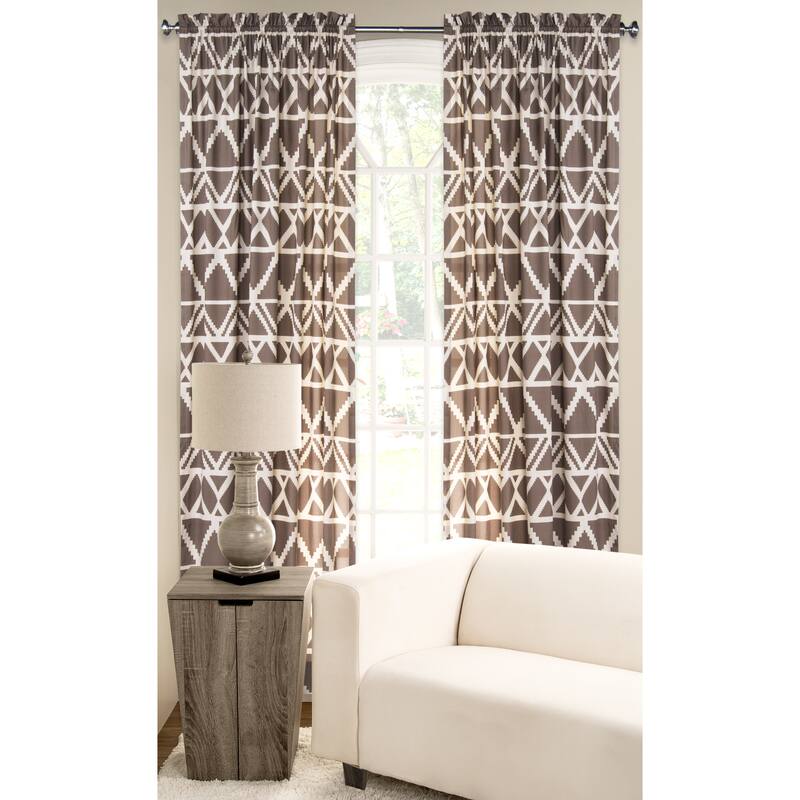 Tan Polyester Blend Geometric Tribal Pattern Window Curtain Panel
