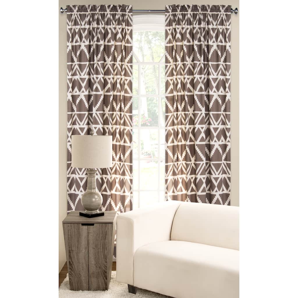 Tan Polyester Blend Geometric Tribal Pattern Window Curtain Panel