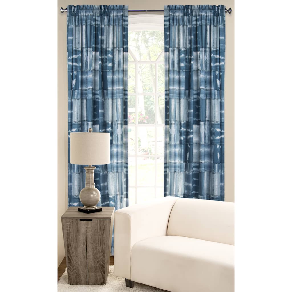White/Blue Polyester Microfiber American Vintage Window Curtain Panel - American Vintage - 50 x 84