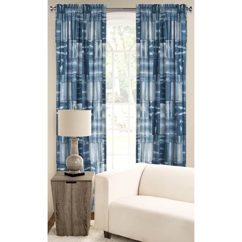 White/Blue Polyester Microfiber American Vintage Window Curtain Panel - American Vintage - 50 x 84