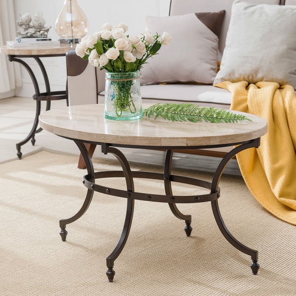 oval stone top coffee table