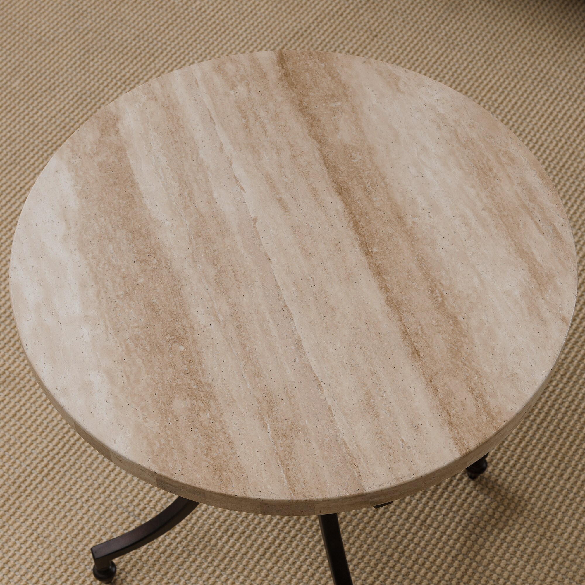 Copper Grove Lavender Round Travertine Stone Top Side Table