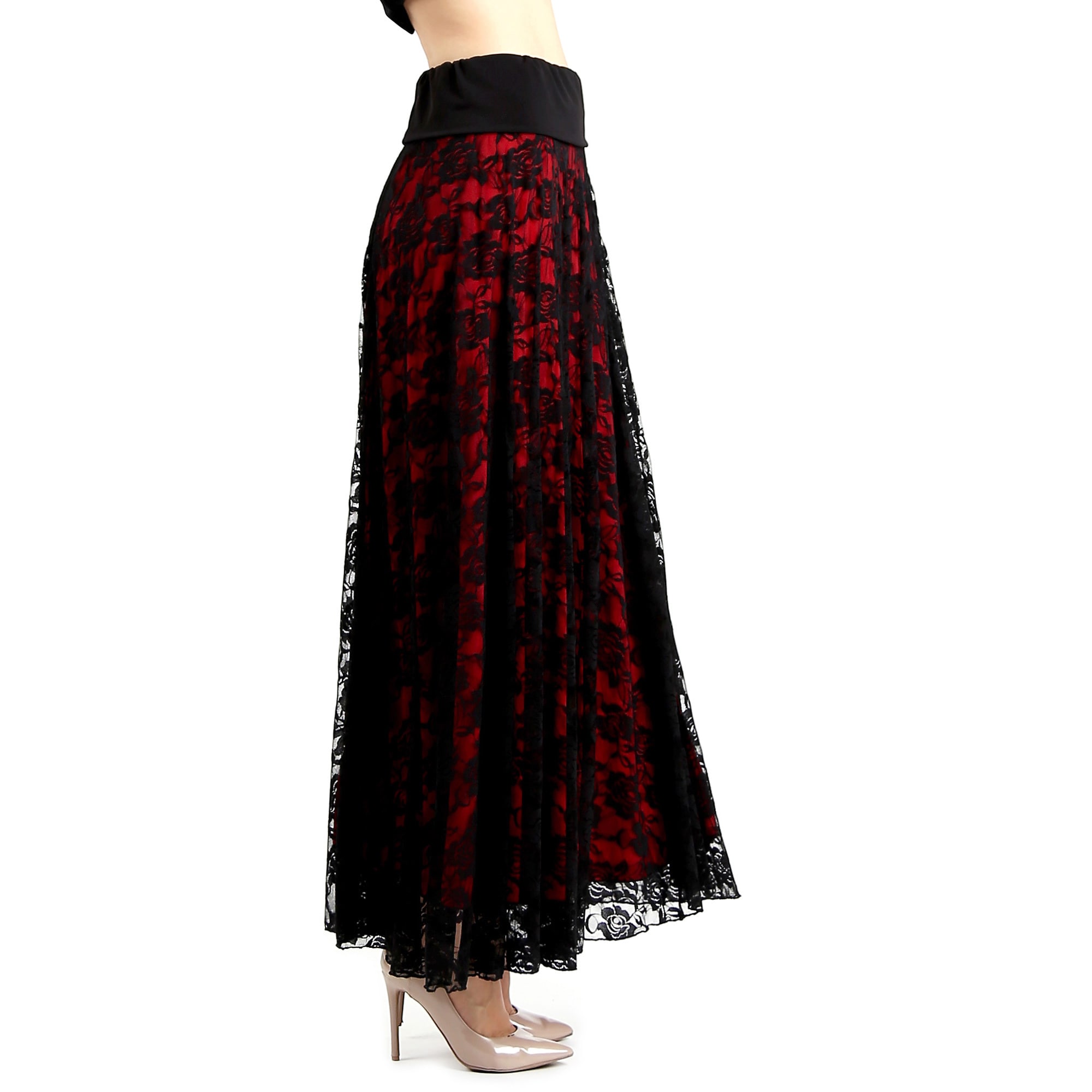 red lace maxi skirt