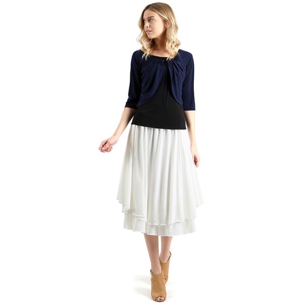 Evanese Women's Polyester Double Layered Scoop Top Layer Godet Contemporary A-line Skirt