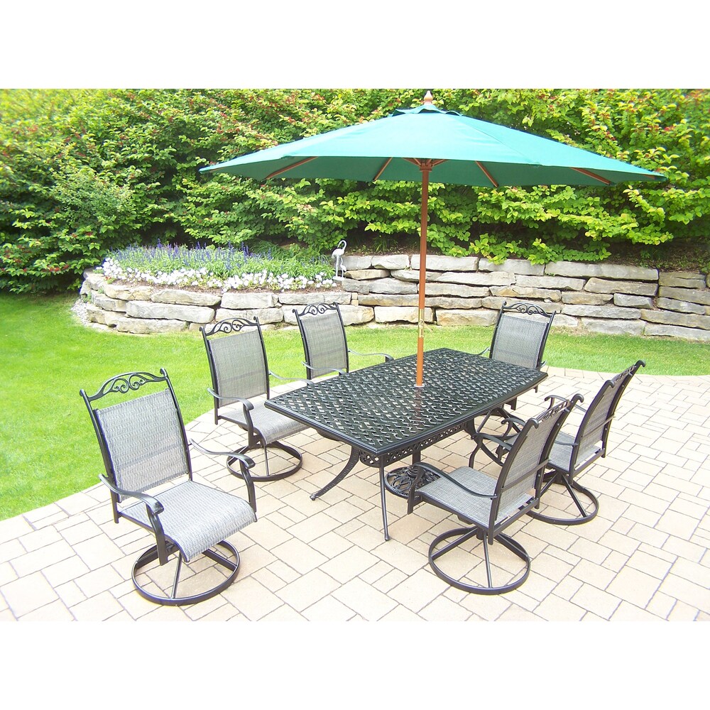 Oakland Living Corporation9 Piece Outdoor Dining Set With 9 Ft Green Wooden Umbrella Black Green Umbrella Dailymail