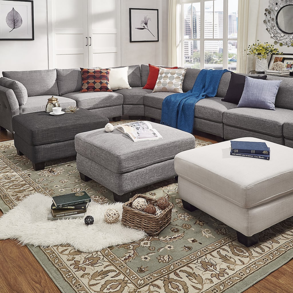 Elize Modern Linen Fabric Ottoman by iNSPIRE Q Bold