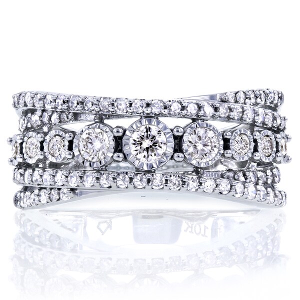 Annello by Kobelli 10k White Gold 3/4ct TDW Diamond Overlapping Rows Illusion-set Anniversary Ring