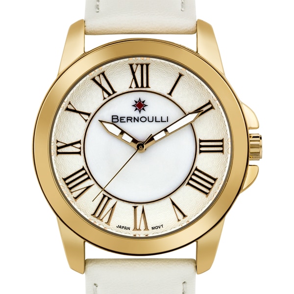 Women's 'Bernoulli' White Mother of Pearl Roman Numeral Stainless Steel and Leather Strap Watch 39mm