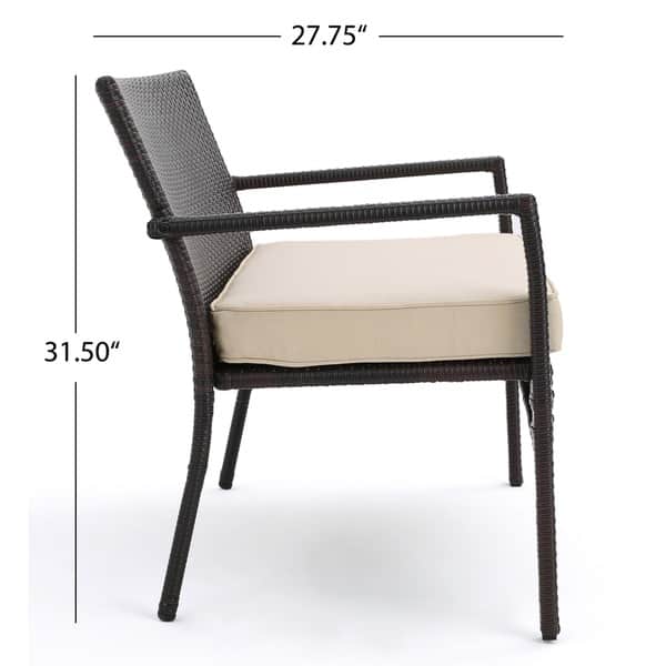 dimension image slide 5 of 10, Cancun Outdoor 4-piece Wicker Chat Set by Christopher Knight Home