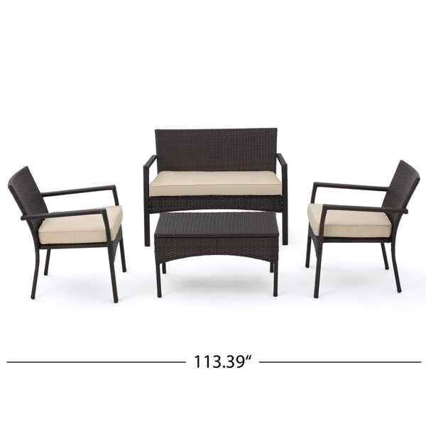 Cancun Outdoor 4-piece Wicker Chat Set with Cushions by Christopher Knight Home
