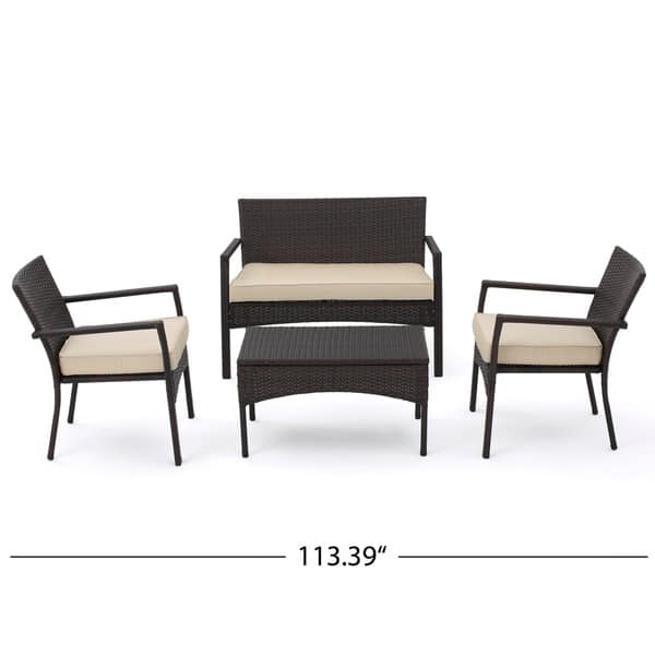 dimension image slide 1 of 10, Cancun Outdoor 4-piece Wicker Chat Set by Christopher Knight Home