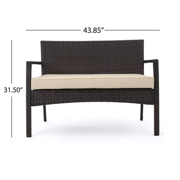 dimension image slide 3 of 10, Cancun Outdoor 4-piece Wicker Chat Set by Christopher Knight Home