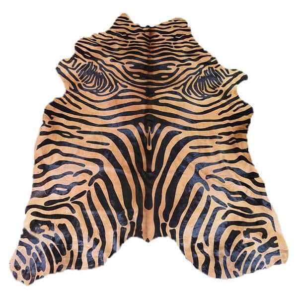 Astonishing Exquisite Black Zebra Design On A Vibrant Caramel 100% Argentinean Cowhide - 5' x 7'