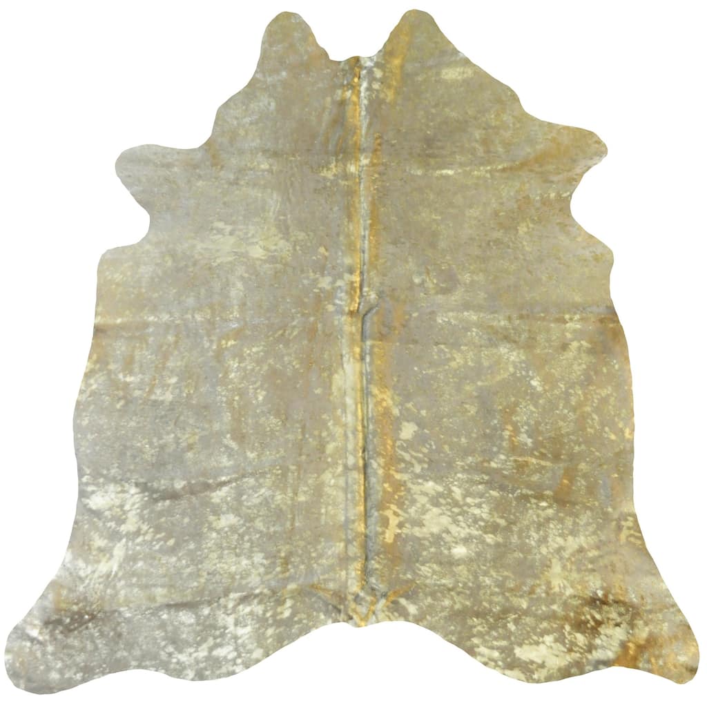 Elegant Gold Metallic on White Premium 100% Argentinean Cowhide - 5' x 7'