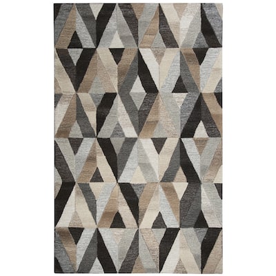 Alora Decor Makalu Grey, Black, and Beige Hand-tufted Geometric Wool Rug