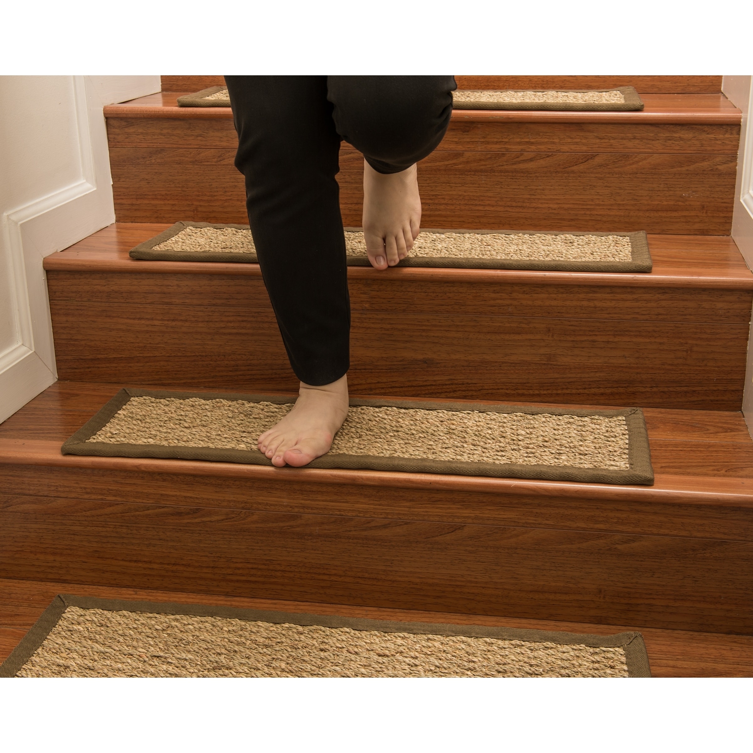 Handcrafted Half Panama Seagrass Carpet Stair Treads - Malt (Set of 13) -  13PC (9\, image size:2400x2400