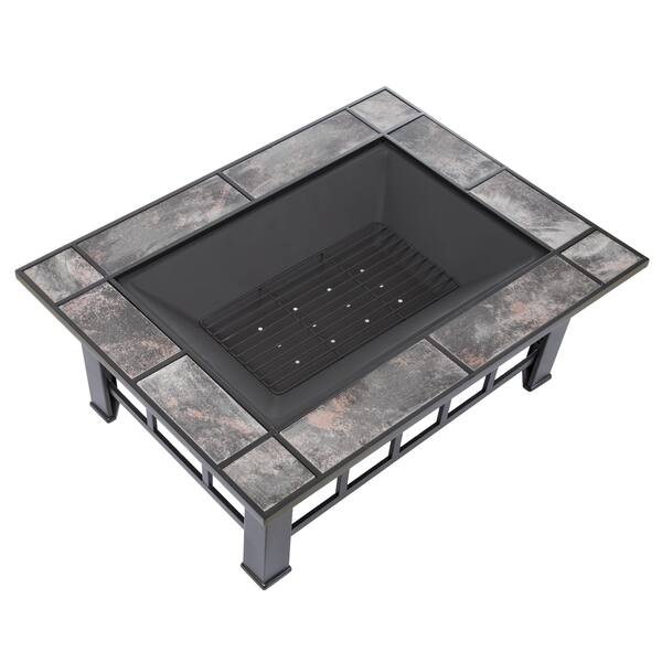 Shop Pure Garden 37 Inch Black Rectangular Tiled Fire Pit With