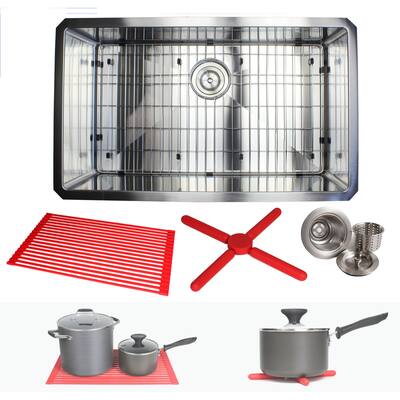 Ariel 30-inch Stainless Steel Single Bowl 15mm Radius Undermount Kitchen Sink Combo