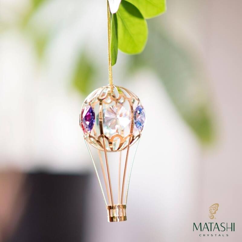24K Gold Plated Crystal Studded Hot Air Balloon Ornament by Matashi