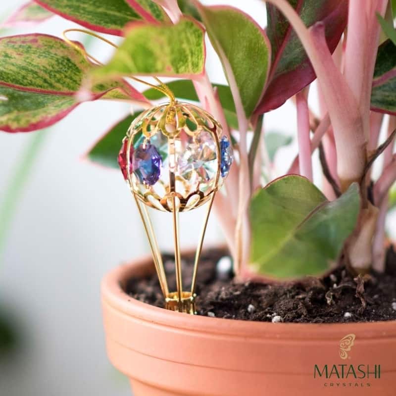 24K Gold Plated Crystal Studded Hot Air Balloon Ornament by Matashi