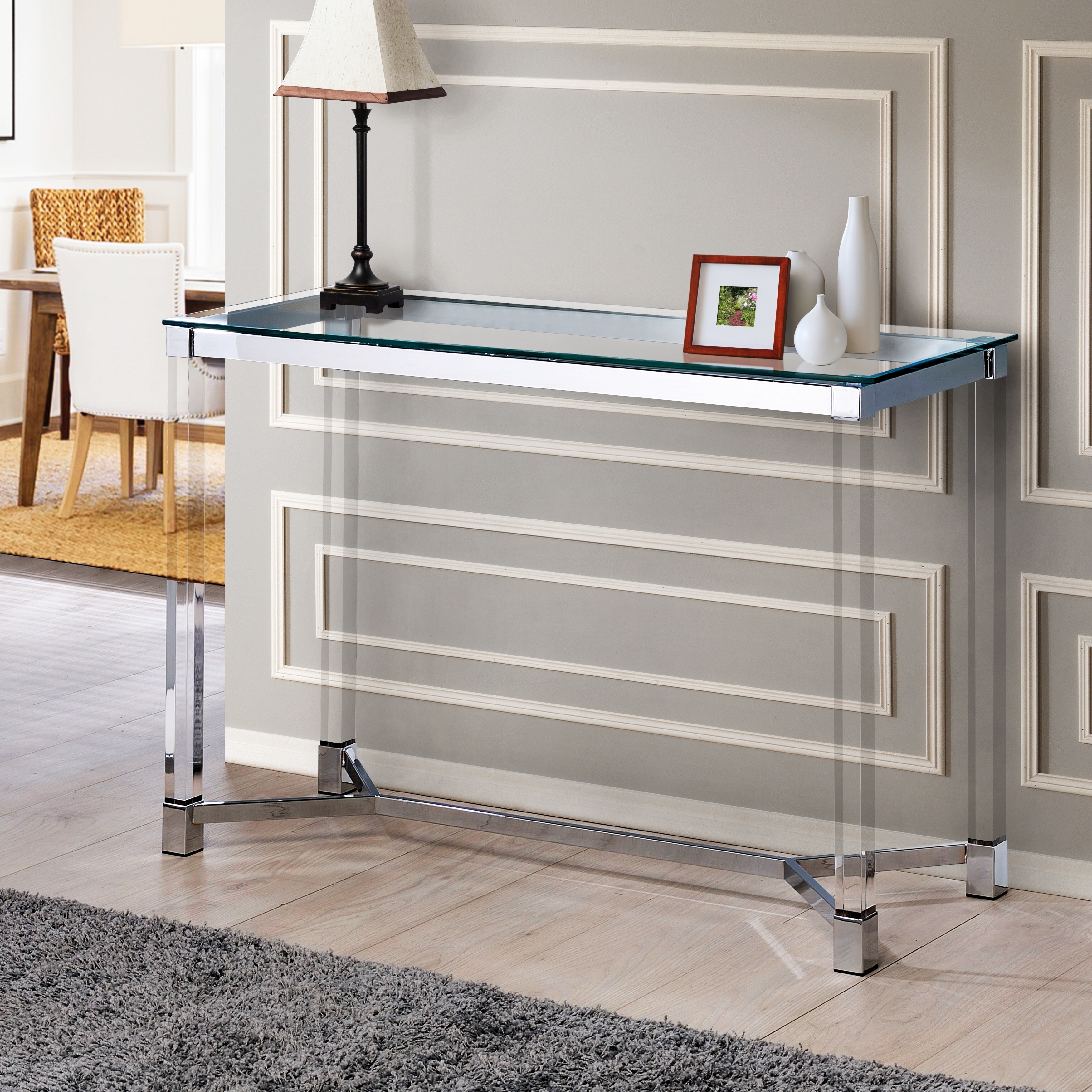 Rayna Contemporary Clear Tempered Glass Sofa Table by FOA 889435583377