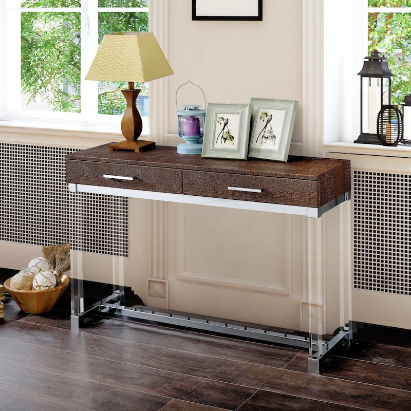 Jill Modern 43-inch Acrylic Crocodile 2-Drawer Sofa Table by Furniture of America