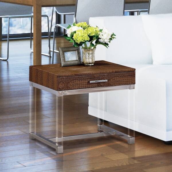 furniture of america jill modern metal crocodile textured end table on sale overstock 13815213 brown