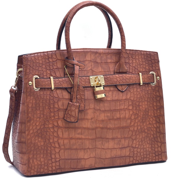 Dasein Croco Embossed Satchel with Padlock