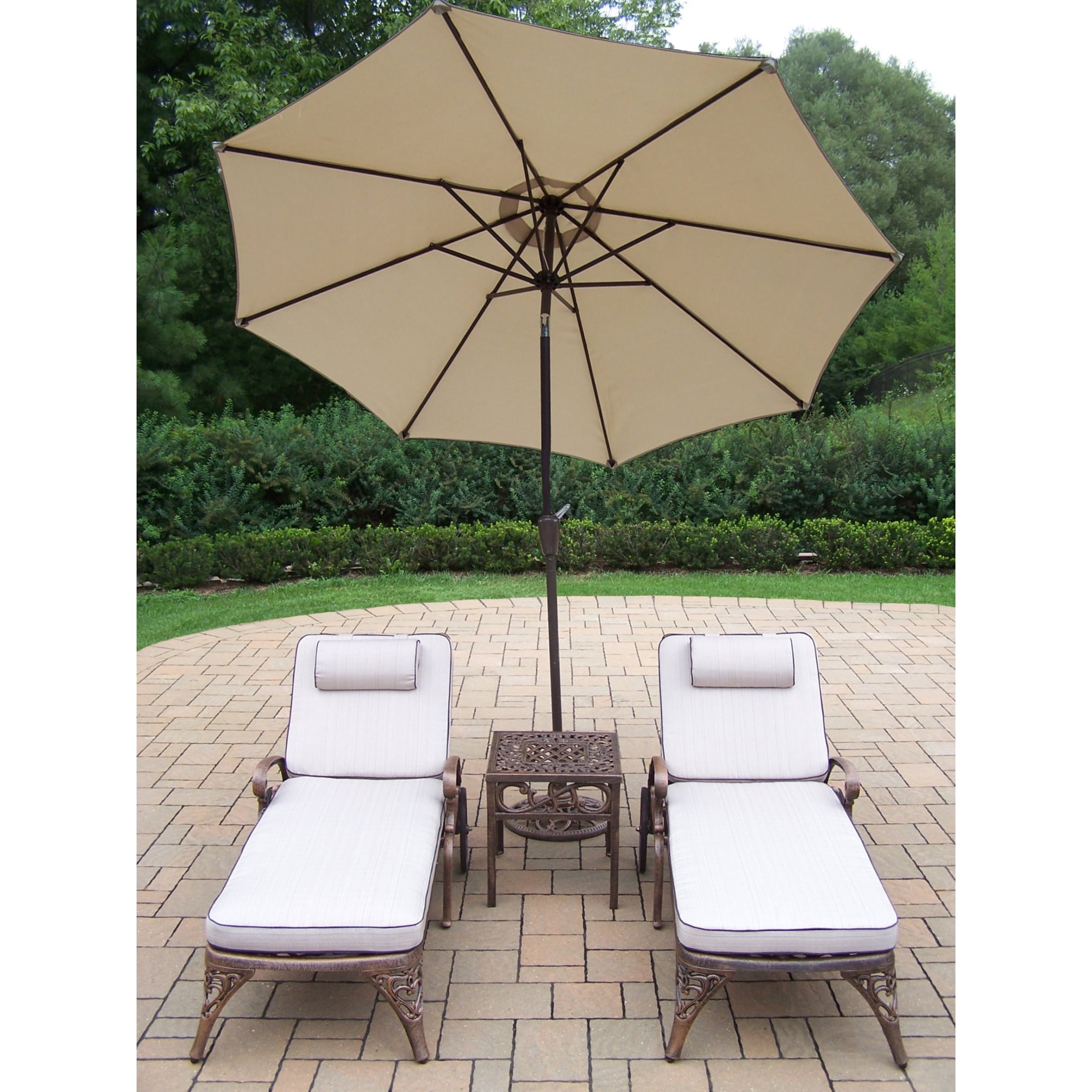 Shop Black Friday Deals On Dakota 5 Piece Cast Aluminum Chaise Lounge And Umbrella Outdoor Lounge Set Overstock 21258352