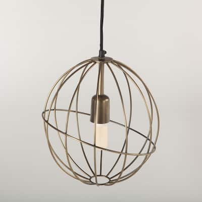 Nikola Antique Brass Metal Round Pendant Light Fixture
