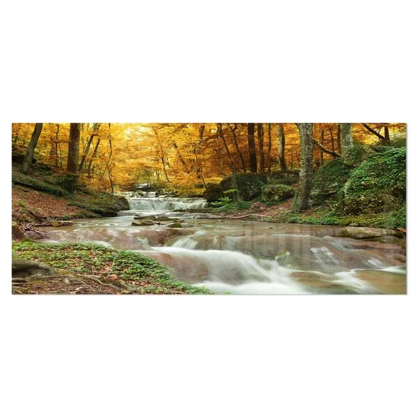 Designart 'Forest Waterfall with Yellow Trees' Landscape Metal Wall Art ...