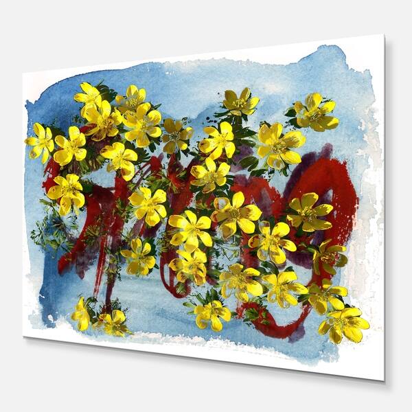 Shop Designart Lettering And Yellow Spring Flowers Floral Metal