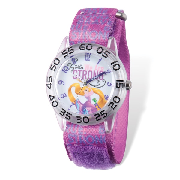 Disney Kids Princess Rapunzel Time Teacher Nylon Mesh Velcro Band Watch - Purple