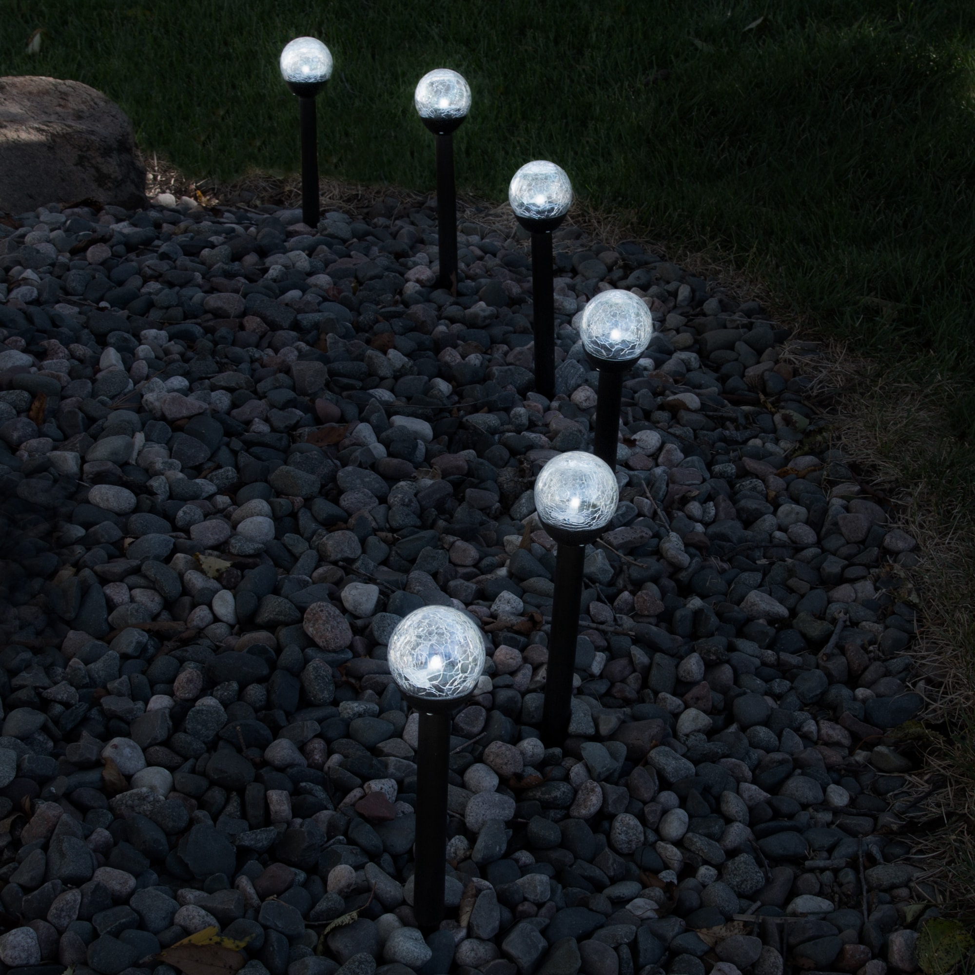 Outdoor Decor, Moon Fairy Crackle Glass Globe with Angel Yard Pathway Stake Lights Solar Powered Waterproof PU7H8F