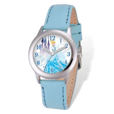 Disney Princess Cinderella Light Blue Leather Tween 7.25-inch Watch by Versil