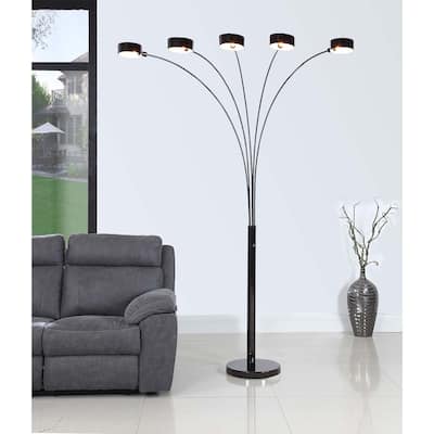Artiva USA "MICAH Plus" Modern LED 88-inch 5-Arched Jet Black Floor Lamp with Dimmer