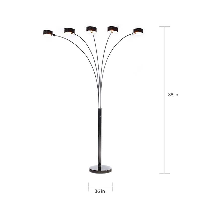 Artiva USA "MICAH Plus" Modern LED 88-inch 5-Arched Jet Black Floor Lamp with Dimmer