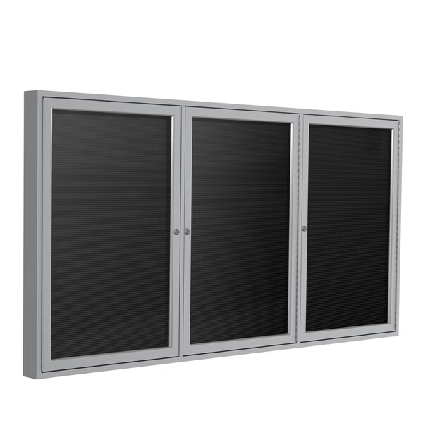 Ghent Black Flannel/Satin Aluminum Frame 36-inch x 72-inch 3-door Enclosed Letterboard