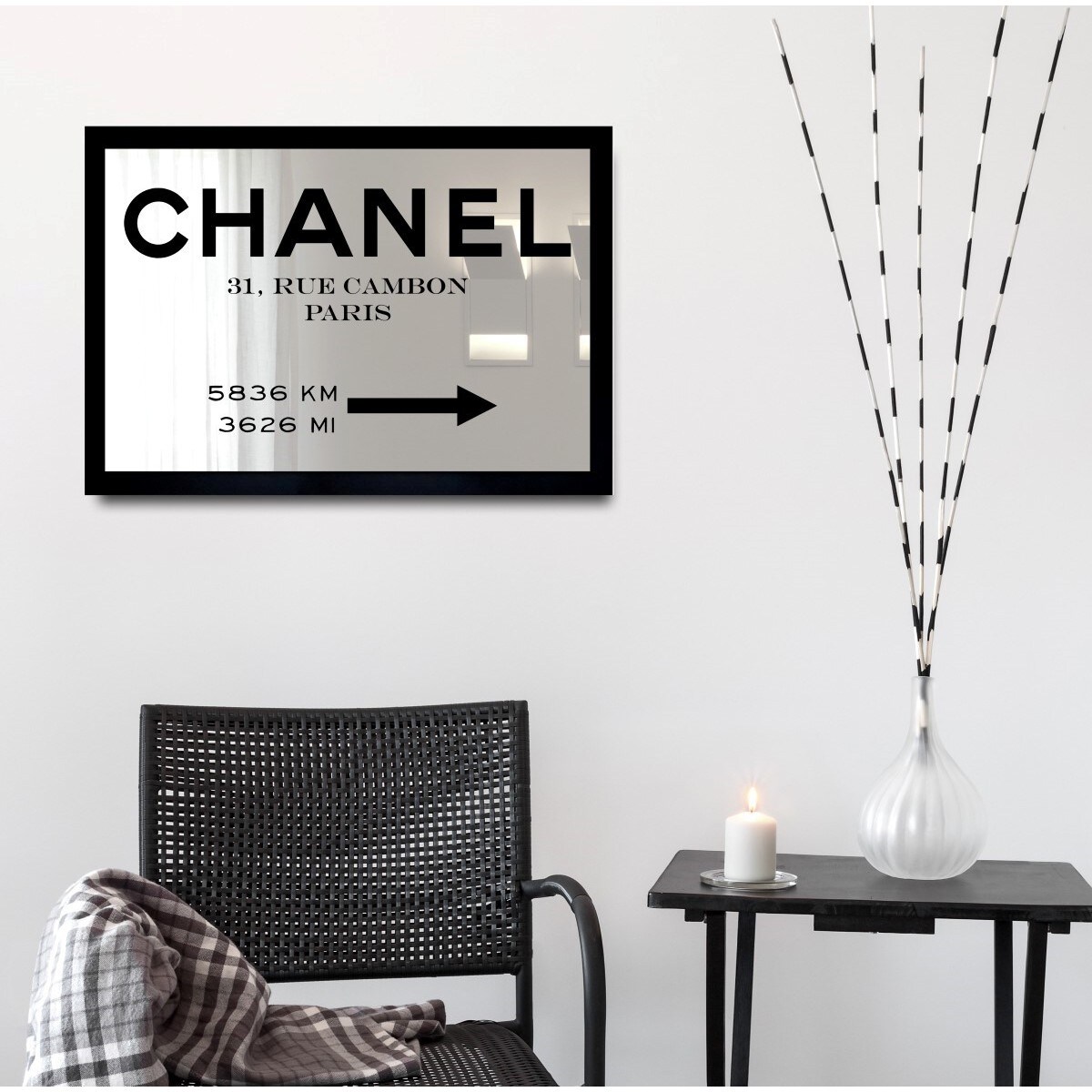 Oliver Gal 'Couture Road Sign Minimalist' Mirror Art - Black - Bed