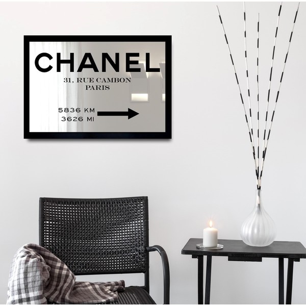 Oliver Gal 'Couture Road Sign Minimalist' Mirror Art - Black - Bed