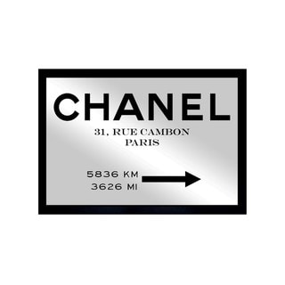 Oliver Gal 'Couture Road Sign Minimalist' Mirror Art - Black - Bed