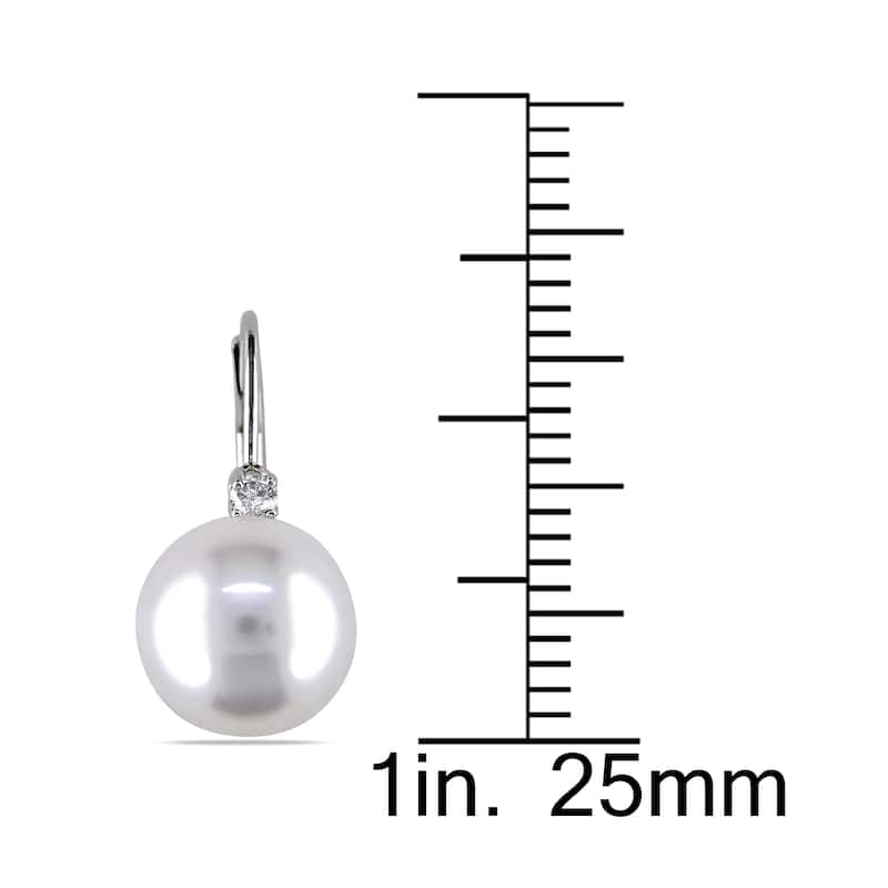 Miadora 14k White Gold Cultured South Sea Pearl and 1/10ct TDW Diamond Leverback Earrings (G-H, SI1-SI2)(9-10mm)