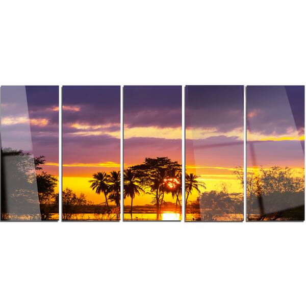 Designart Colorful Flooded Field At Sunset Landscape Metal Wall Art