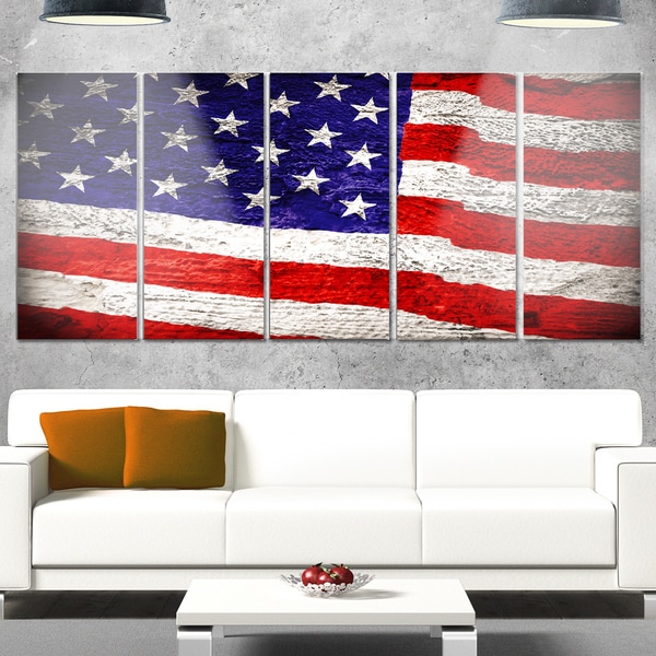 Shop Designart 'Large American Flag Watercolor' Glossy Metal Wall Art ...