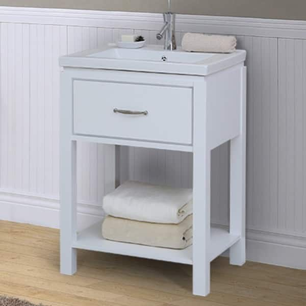 HOMCOM 24 Pedestal Sink Bathroom Vanity Cabinet - White