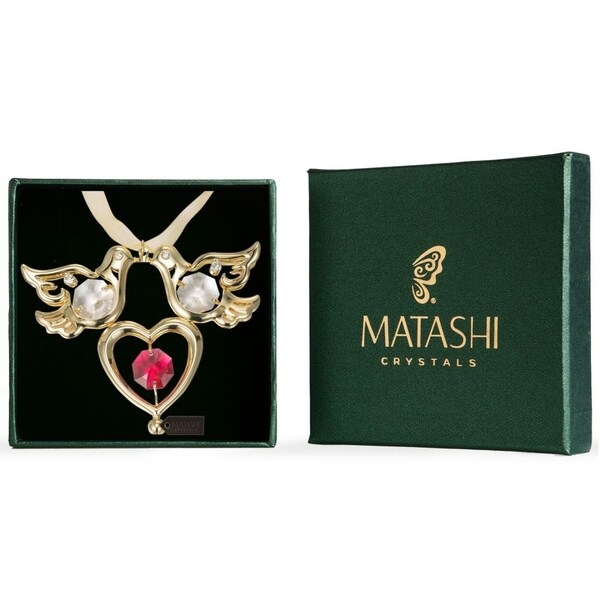 Matashi Red Crystal 24K Goldplated Studded Love Doves Hanging Ornament